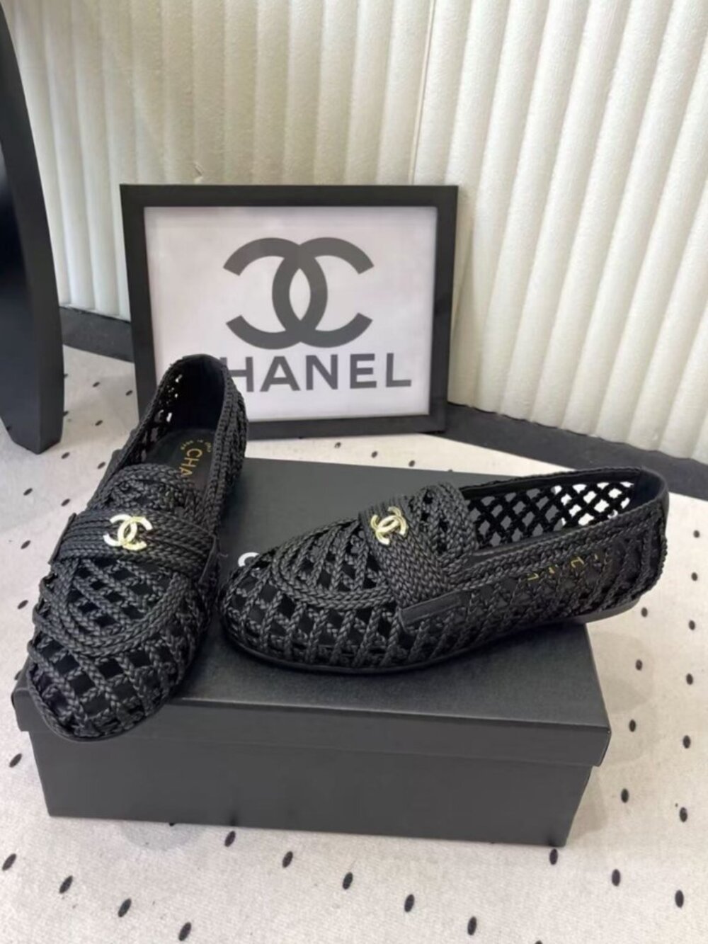 CHANEL Black Woven Interlocking CC Loafers - Picture 2 of 8